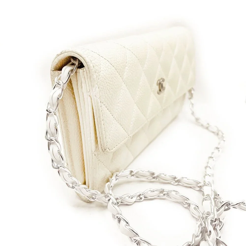 Authentic CHANEL CC Classic Timeless Caviar Flap Wallet on Chain Purse White Bag - Picture 4 of 15